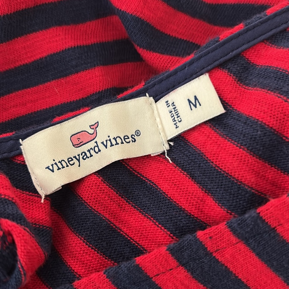 Vineyard Vines Sz Med Red & Navy Stripe One Shoulder Bow Dress 100% Cotton - Picture 9 of 12